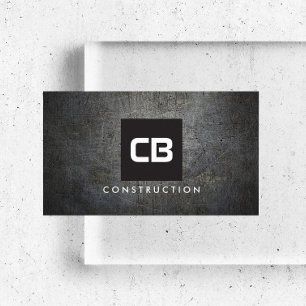 Black Square Monogram Grunge Metall Construction Visitkort