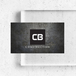 Black Square Monogram Grunge Metall Construction Visitkort