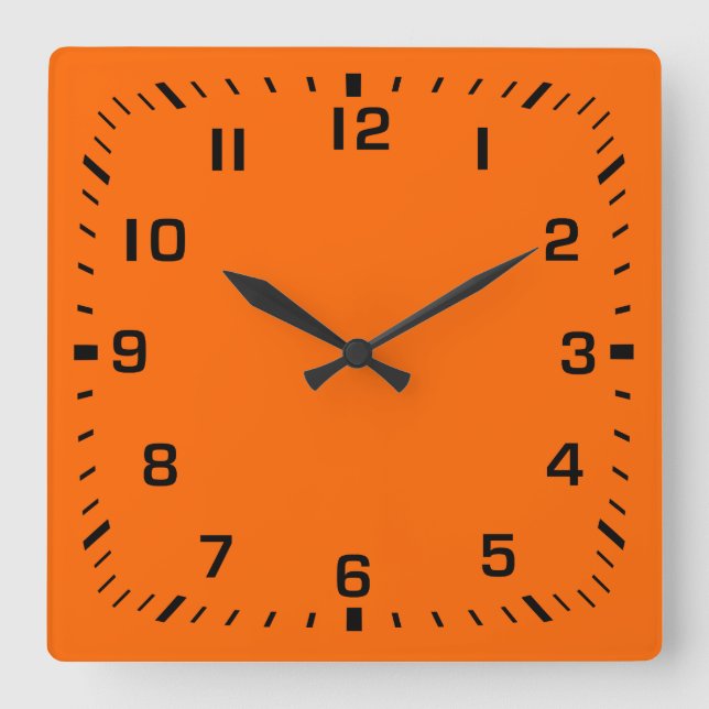 Black Square Number Faceplate på Orange Fyrkantig Klocka (Framsida)