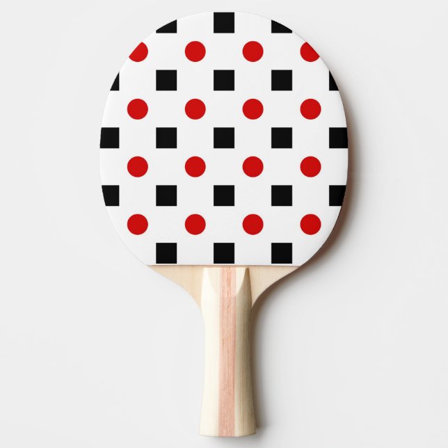 Black Squares Red Polka dots Mönster White BG Pingisracket (Framsidan)