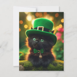 Black St. Patrick's Day Kitten Vykort