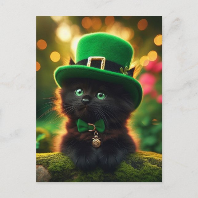 Black St. Patrick's Day Kitten Vykort (Framsida)