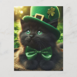 Black St. Patrick's Day Kitten Vykort