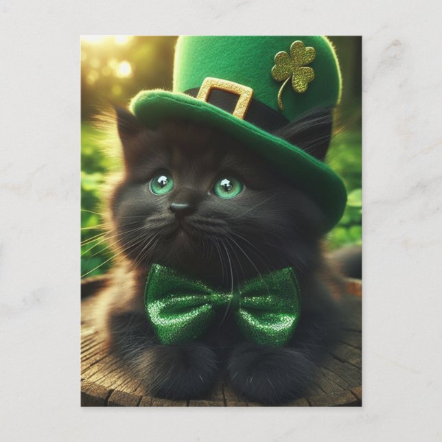 Black St. Patrick's Day Kitten Vykort (Framsida)