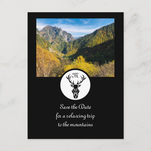 Black Stag Silhouette Monogram Photo Inbjudan Vykort (Framsida)