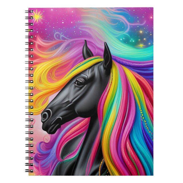 Black Stallion Colorful Mane Anteckningsbok (Framsidan)