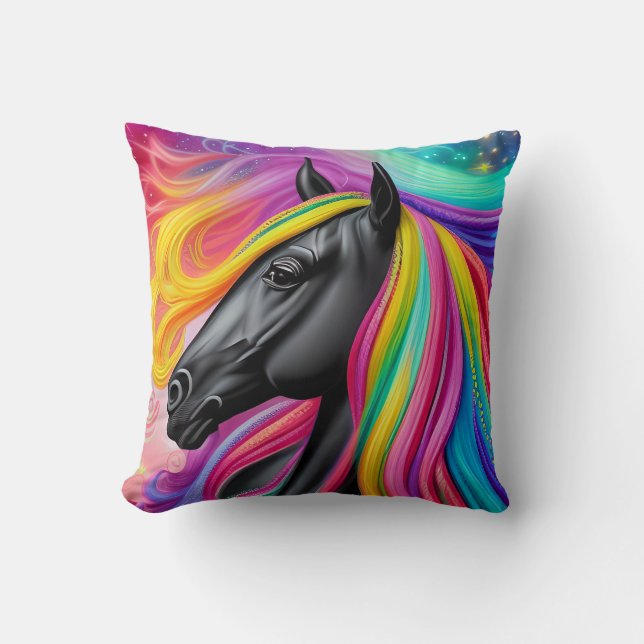 Black Stallion Colorful Mane Kudde (Framsida)