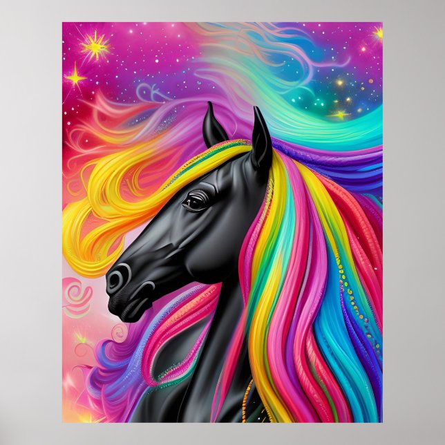 Black Stallion Colorful Mane Poster (Framsidan)