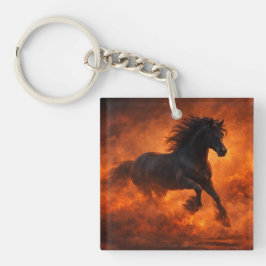 Black Stallion Running Through Orange Mist