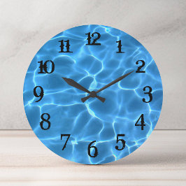 Black Stänk Numbers Aqua Blue Swimming Bassäng Stor Klocka