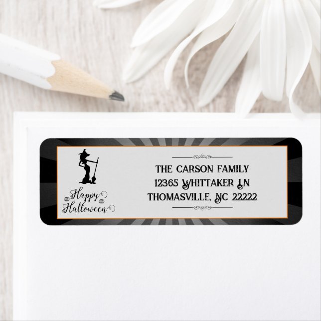 Black Starburst Witch Halloween Returadress Etikett (Insitu)