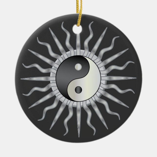Black Starburst Yin Yang Julgransprydnad Keramik (Framsidan)