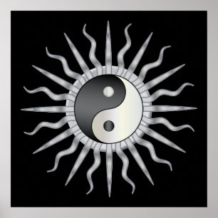 Black Starburst Yin Yang Poster