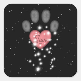 Black Starlight Rosa Heart Hund Paw Skriv ut Pet N Fyrkantigt Klistermärke