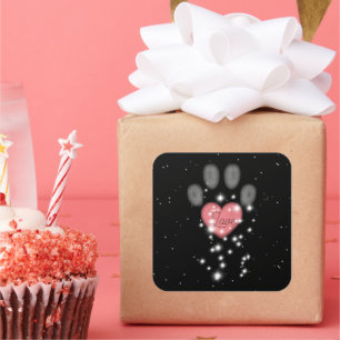 Black Starlight Rosa Heart Hund Paw Skriv ut Pet N Fyrkantigt Klistermärke
