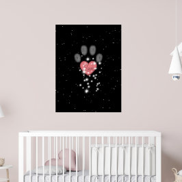 Black Starlight Rosa Heart Hund Paw Skriv ut Pet N Poster