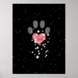 Black Starlight Rosa Heart Hund Paw Skriv ut Pet N Poster