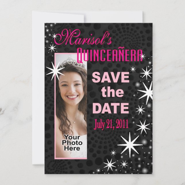 Black Stars Quinceañera Photo Party Spara Datumet (Framsida)