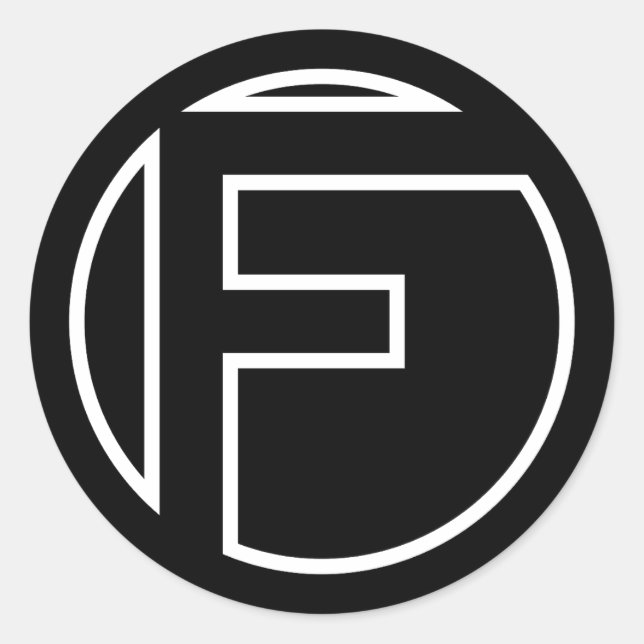 Black Sticker Circle Brev F Runt Klistermärke (Framsida)