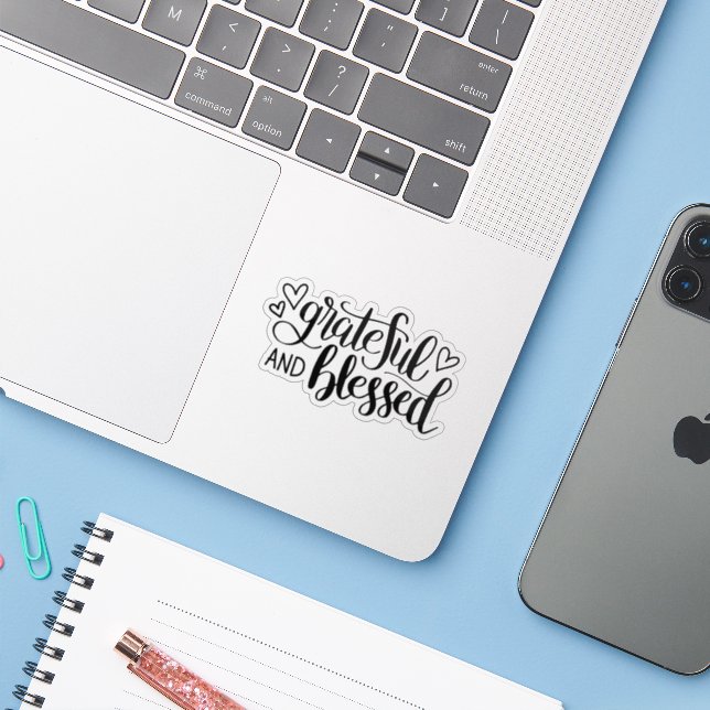 Black Stil "tacksam och välsignad" Klistermärken (Laptop med iPhone)