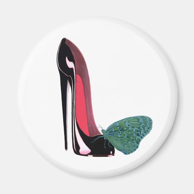 Black Stiletto High Heel Shoe and Grönt Butterfly Magnet (Framsidan)