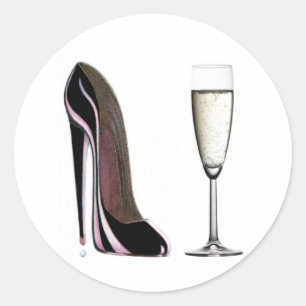Black Stiletto Shoe och Champagne Glass Runt Klistermärke