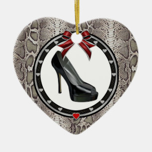 Black Stiletto Snakeskin Anpassningsbar Heart Orna Julgransprydnad Keramik
