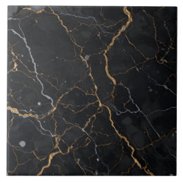 Black Stone med Guld och Silver Veins Kakelplatta