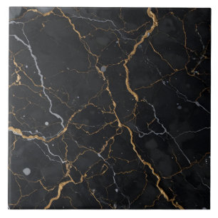 Black Stone med Guld och Silver Veins Kakelplatta