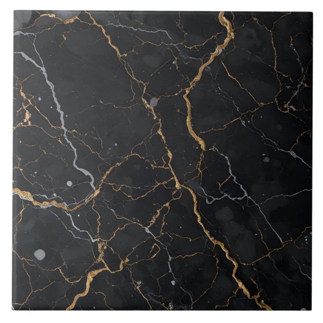 Black Stone med Guld och Silver Veins Kakelplatta (Framsidan)