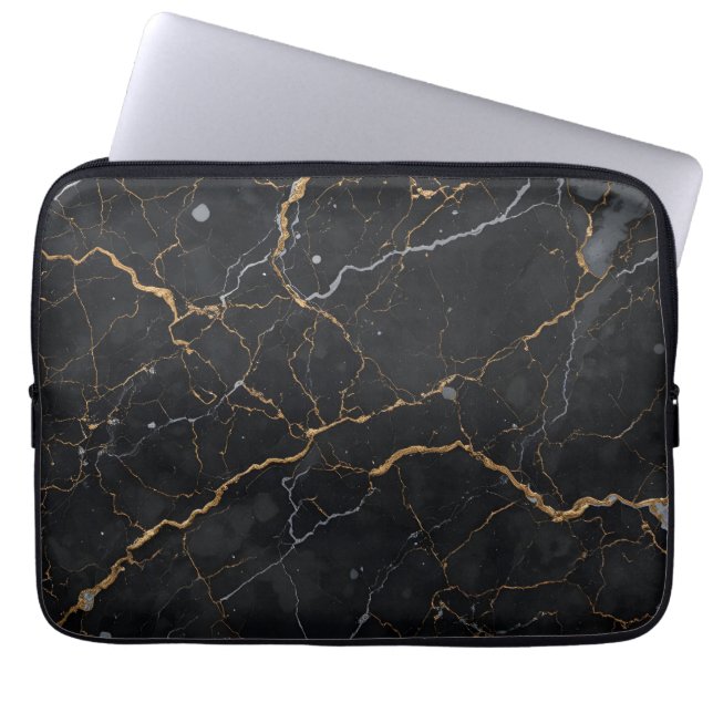 Black Stone med Guld och Silver Veins Laptop Fodral (Framsidan)