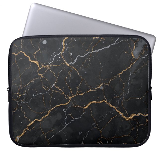 Black Stone med Guld och Silver Veins Laptop Fodral (Framsidan)