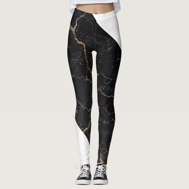 Black Stone med Guld och Silver Veins Leggings (Framsida)