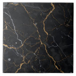 Black Stone with Gold & Silver Veins Kakelplatta<br><div class="desc">This rich and elegant design features deep black marble laced with organic golden and silver veins. The flowing metallic lines contrast beautifully against the dark background, evoking luxury, timelessness, and natural sophistication. Perfect for adding a refined, modern aesthetic to any product or space, this marble pattern balances raw geological beauty...</div>