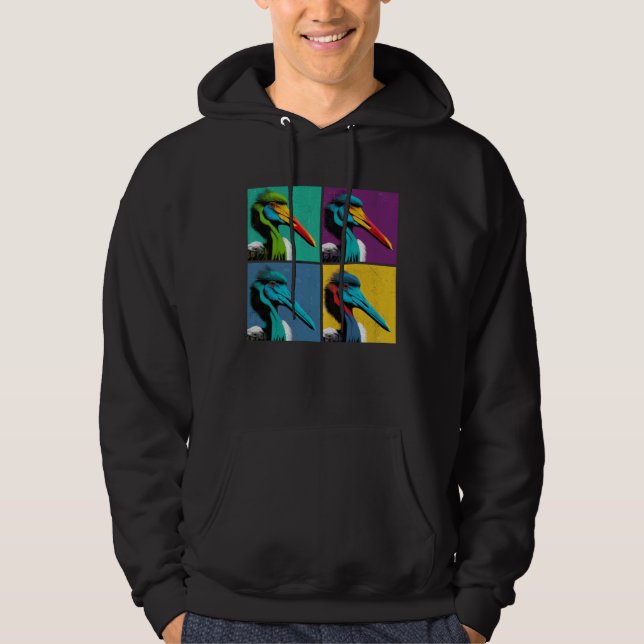 Black Stork Pop Illustration Colorful Animal Men Hoodie (Framsida)