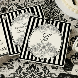 Black Stripe Monogram Floral Thank You Favour Tag, Gåvor Etiketter