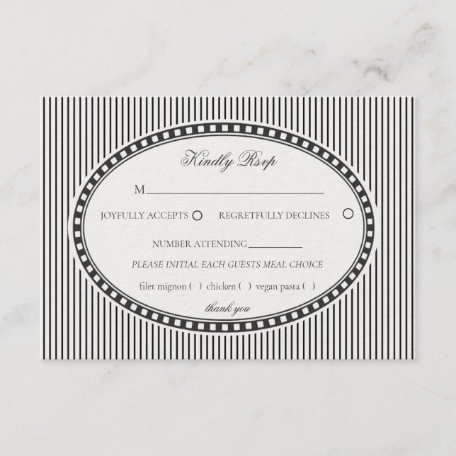 Black Striped Harlequin Pattern Wedding RSVP Tilläggskort (Framsida)
