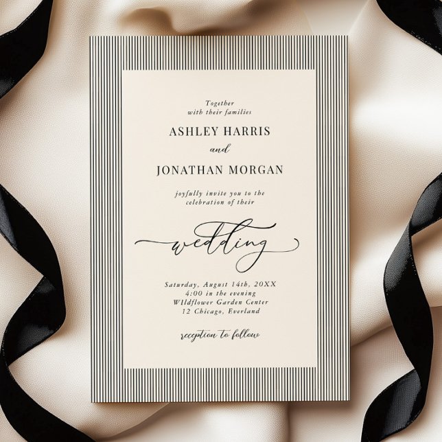 Black Stripes Old Money Wedding Invitation Inbjudningar (Skapare uppladdad)