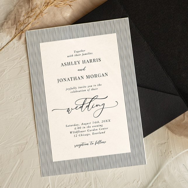 Black Stripes Old Money Wedding Invitation Inbjudningar (Skapare uppladdad)