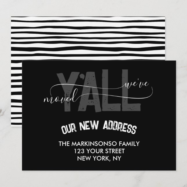 Black Stripes We Moved Y'all Moving Announcement Inbjudningar (Fram/baksida)
