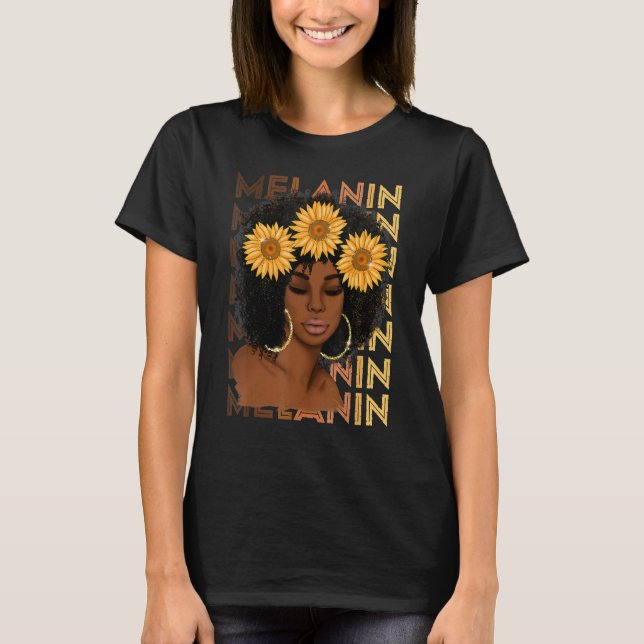 Black Strong Girl Afro Sunflower Melanin African A T Shirt (Framsida)