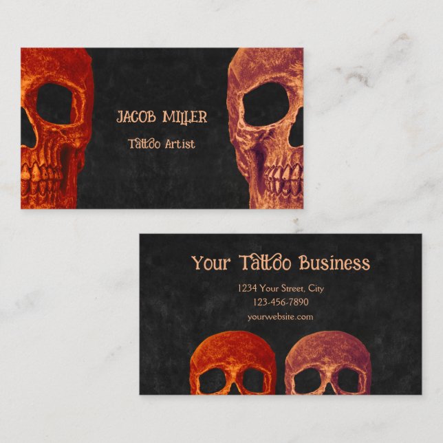 Black Struktur Tatto Shop Shop i halvskullig Orang Visitkort (Fram/baksida)