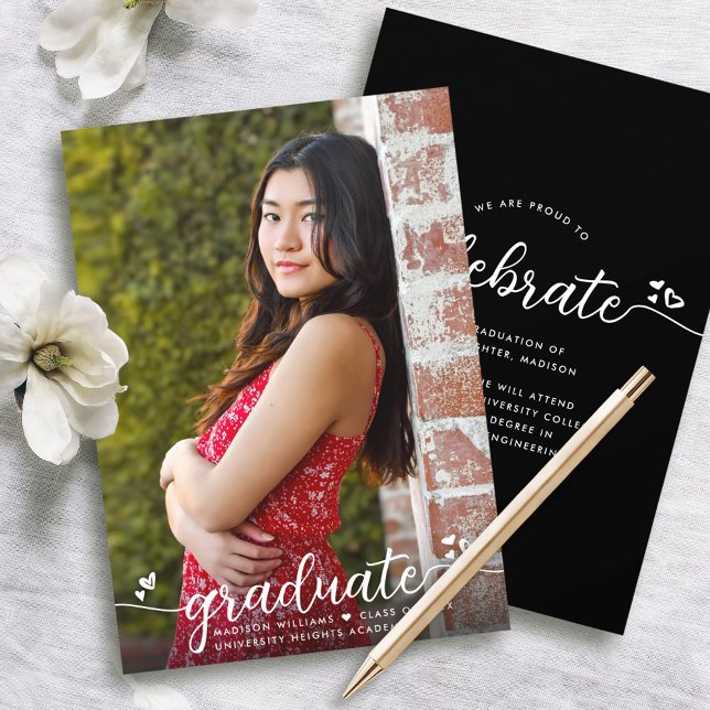 Black Studenten Photo Modern Calligraphy Hearts Meddelande (Skapare uppladdad)