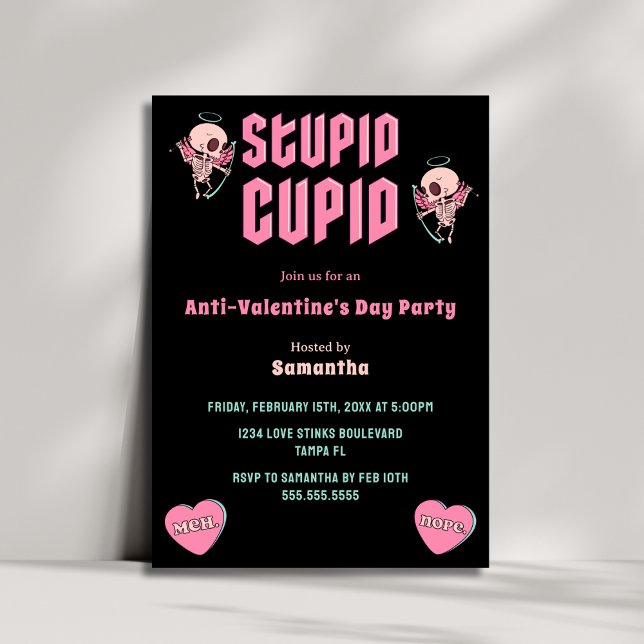 Black Stupid Cupid Anti-Valentine Day Party Inbjudningar (Skapare uppladdad)
