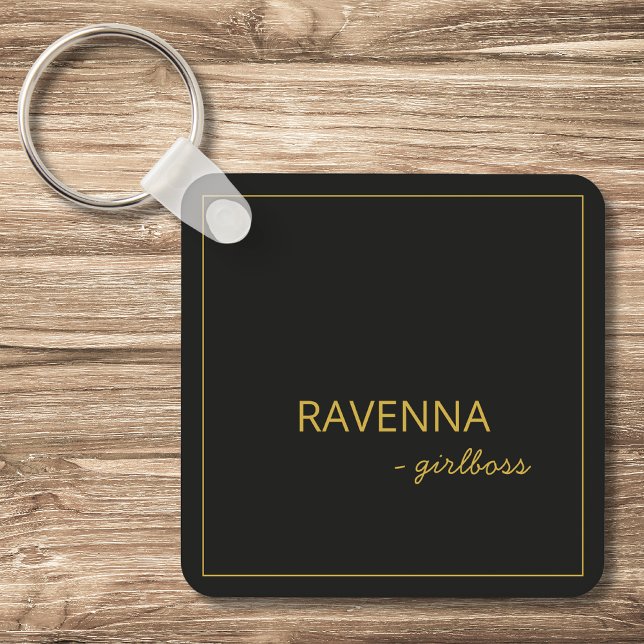 Black Subtle Gold Frame Luxury Girlboss Name Nyckelring (Skapare uppladdad)