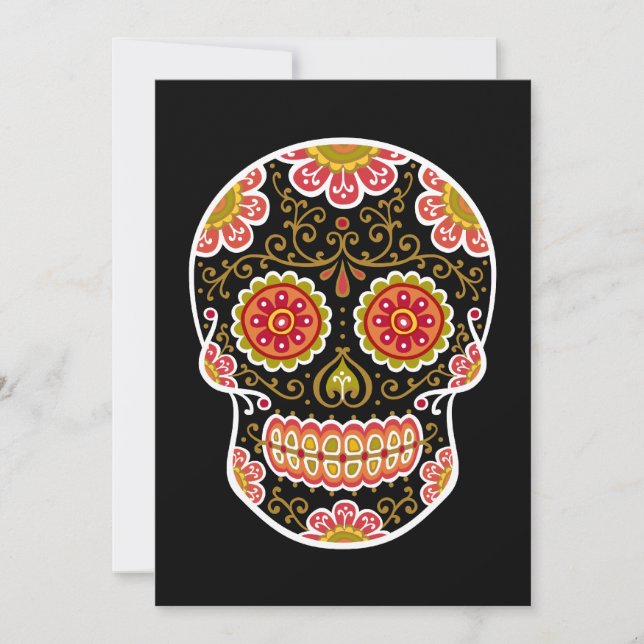 Black Sugar Skull Black 5-tums x 7-tums inbjudan (Framsida)