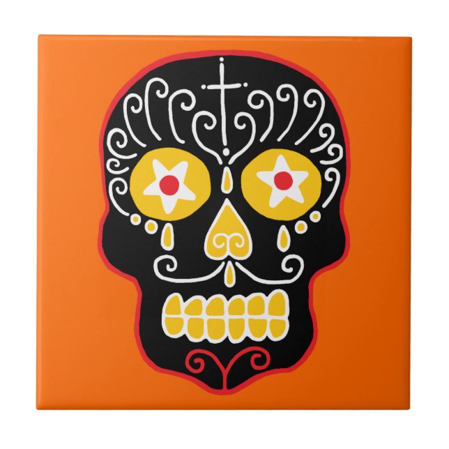 Black Sugar Skull Kakelplatta (Framsidan)