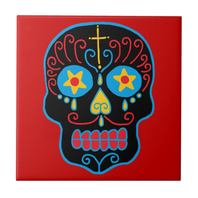 Black Sugar Skull Kakelplatta (Framsidan)