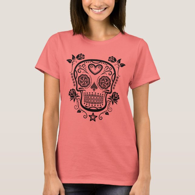 Black Sugar Skull med Ro Tee Shirt (Framsida)