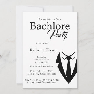 Black Suit & Tie Men's Bachelor Party Invitation Inbjudningar